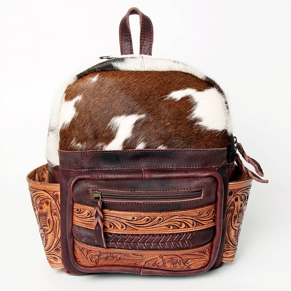 Backpack Genuine Western Leather Women Bag Becca -  custom laser engraved cowhide and leather western decor by Lethal Creek Laser Works LLC