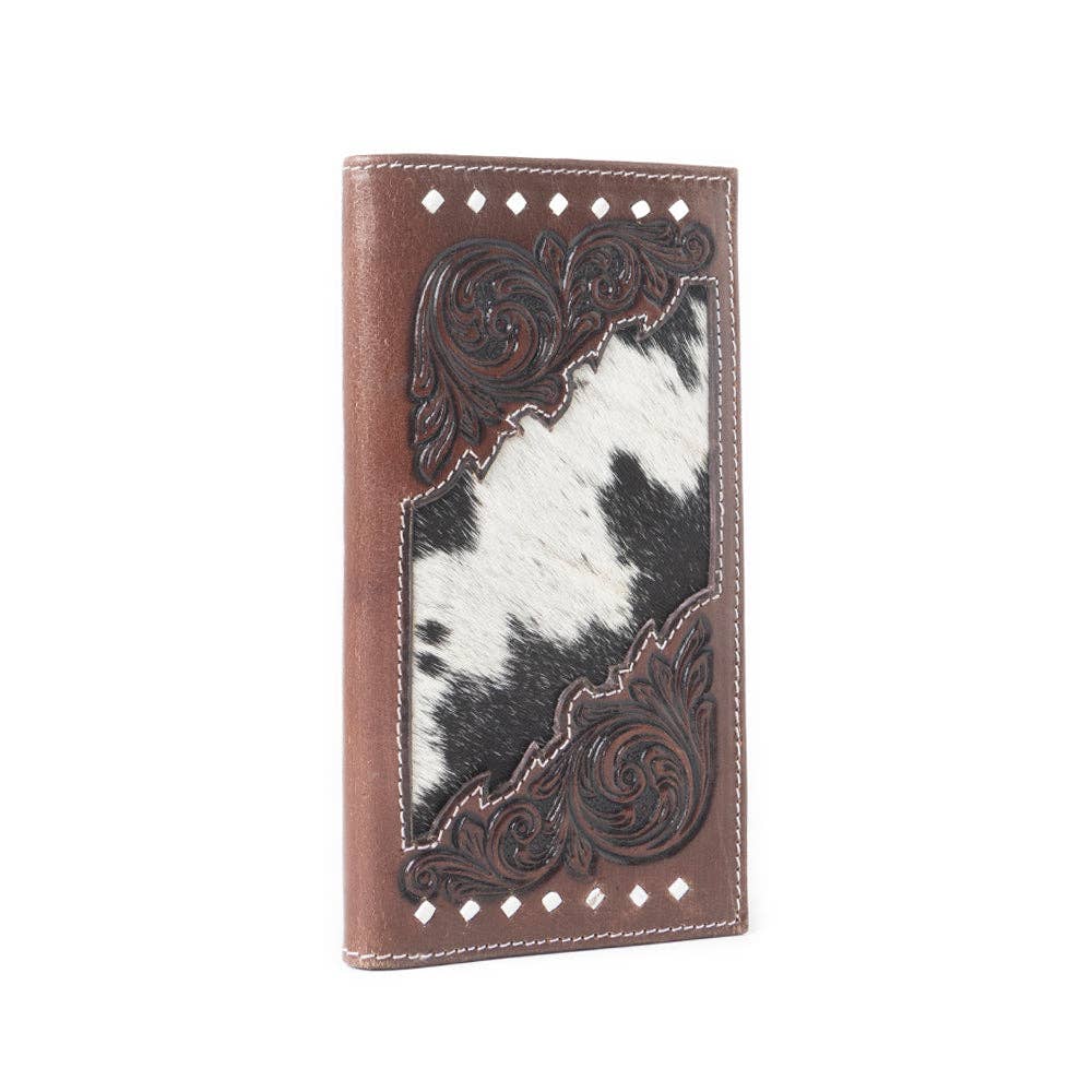 Blackhoof Handtooled Hairon Wallet in Midnight Smoke -  custom laser engraved cowhide and leather western decor by Lethal Creek Laser Works LLC