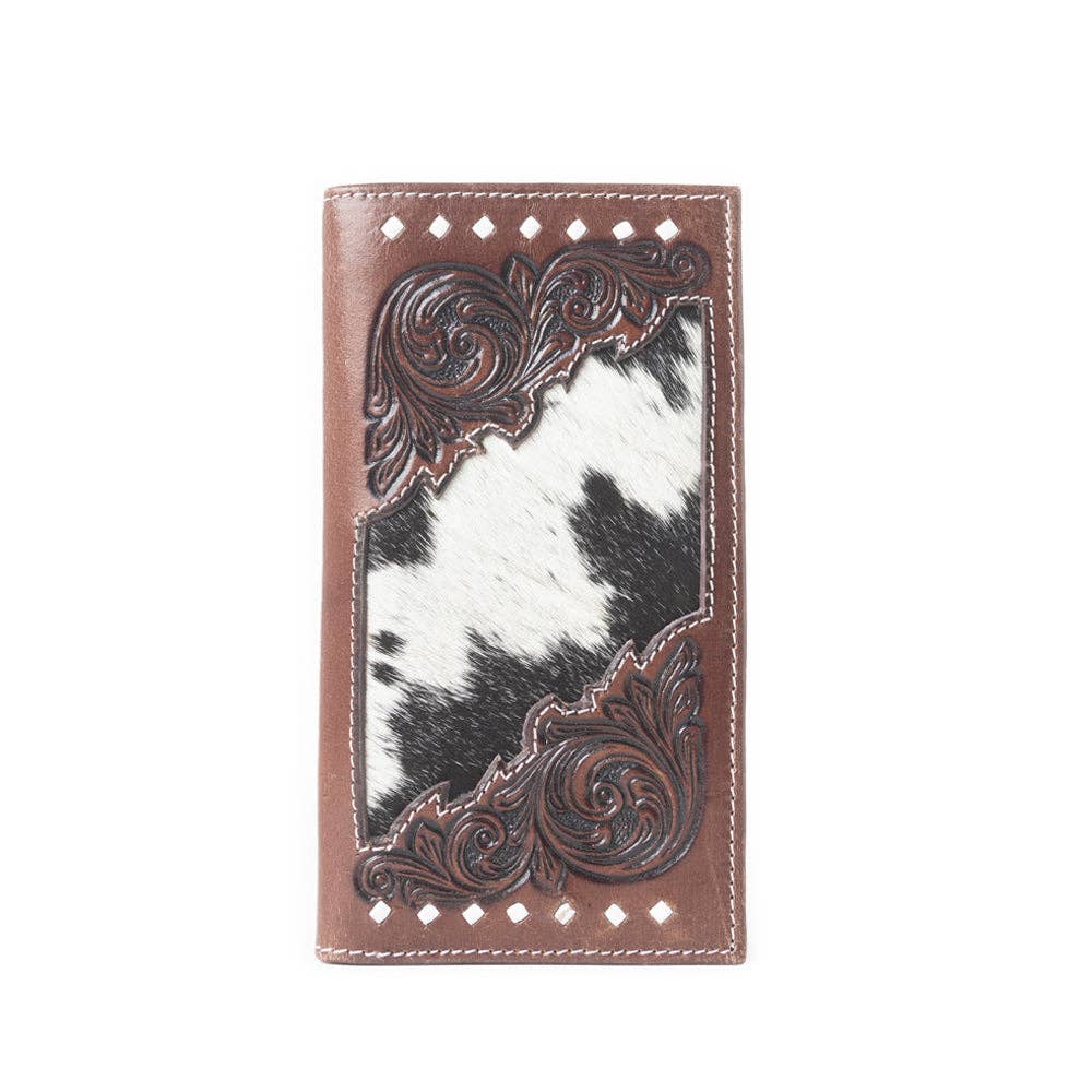Blackhoof Handtooled Hairon Wallet in Midnight Smoke -  custom laser engraved cowhide and leather western decor by Lethal Creek Laser Works LLC
