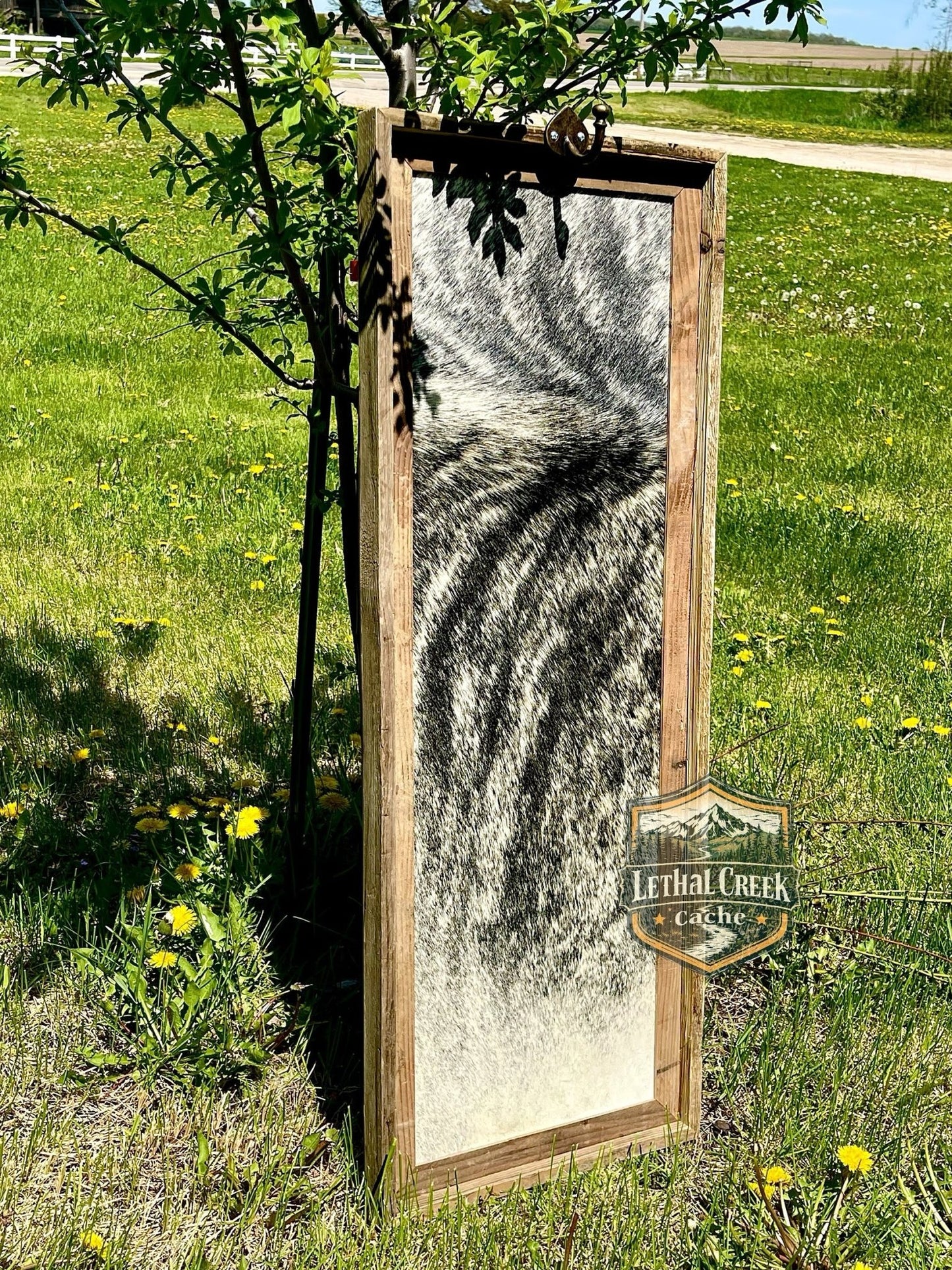 Branding Iron Frame -  custom laser engraved cowhide and leather western decor by Lethal Creek Laser Works LLC