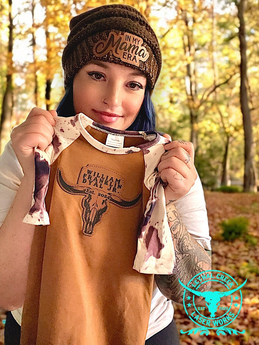 C.C BEANIE ~ADULT~ IN MY MAMA ERA -  custom laser engraved cowhide and leather western decor by Lethal Creek Laser Works LLC