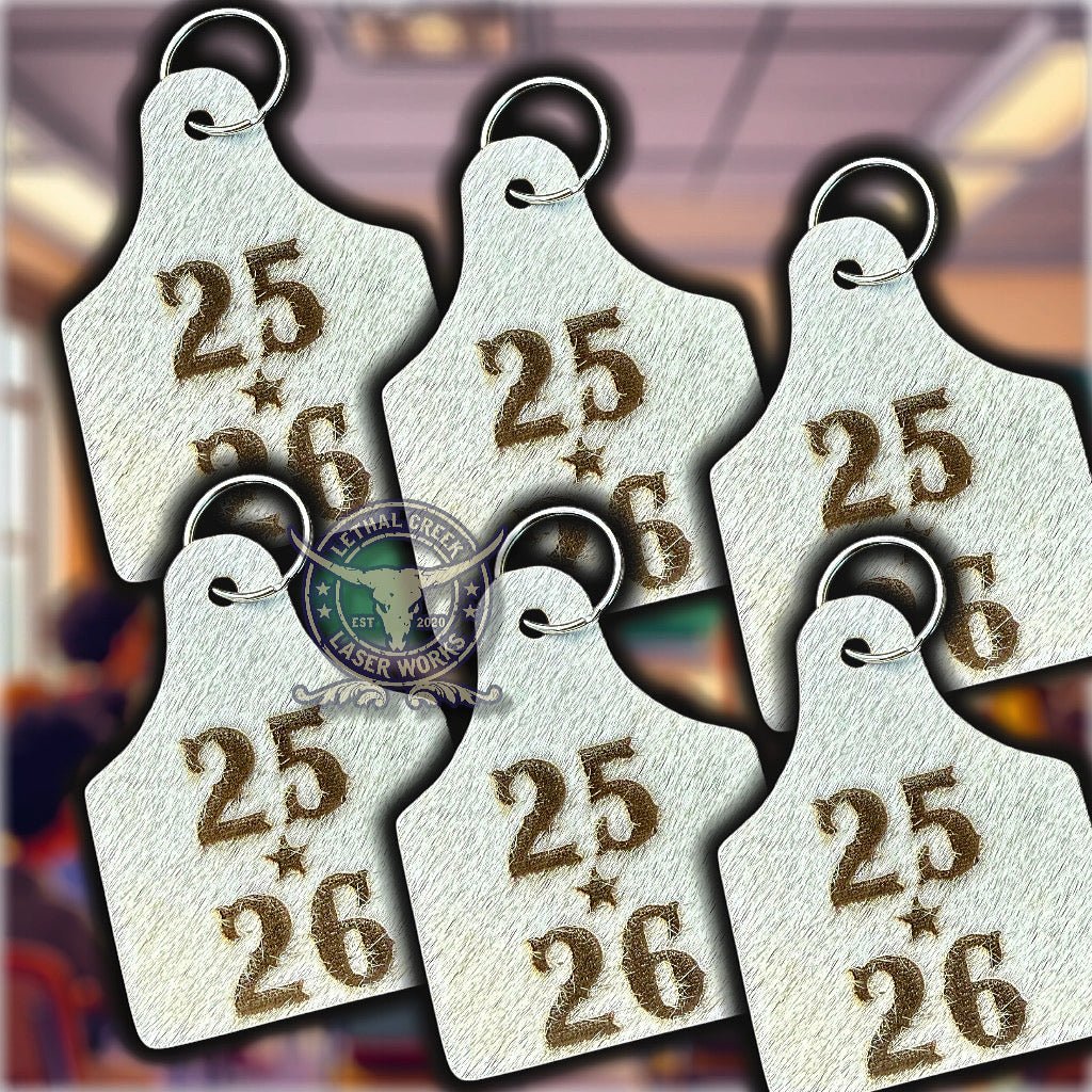 CLASS OF 25/26 BAG TAG -  custom laser engraved cowhide and leather western decor by Lethal Creek Laser Works LLC