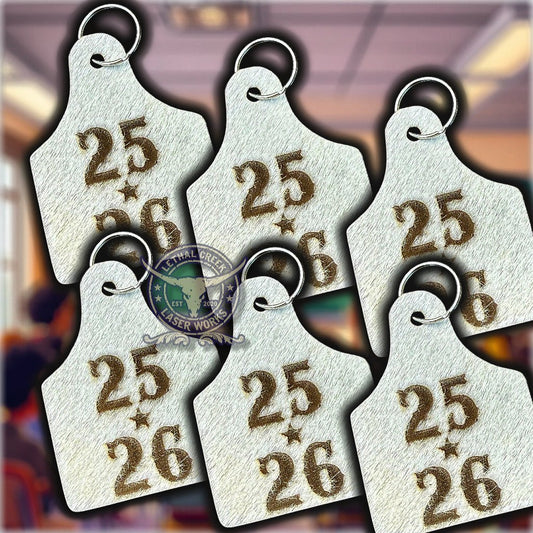 CLASS OF 25/26 BAG TAG -  custom laser engraved cowhide and leather western decor by Lethal Creek Laser Works LLC
