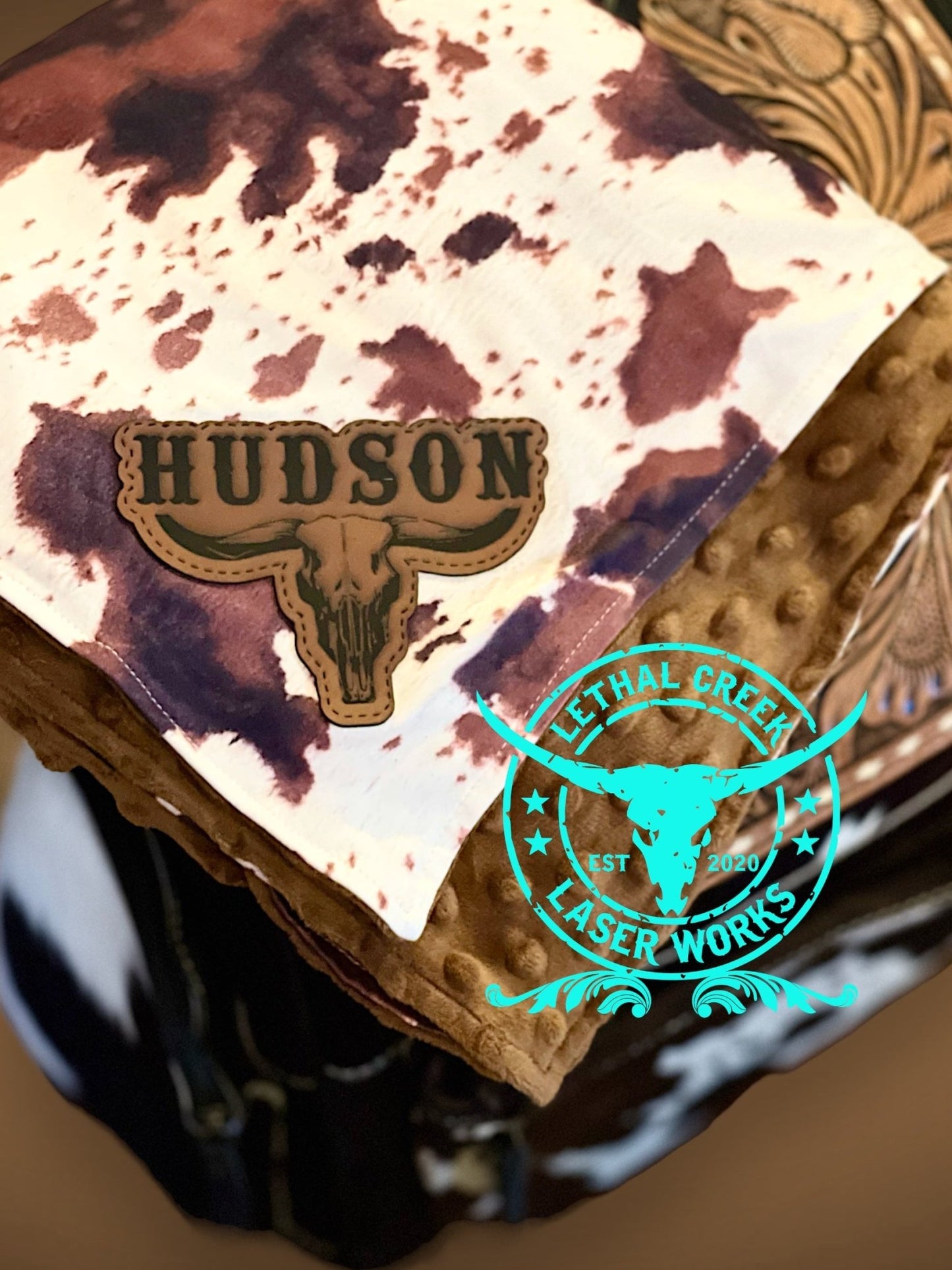Cowboy Baby Set -  custom laser engraved cowhide and leather western decor by Lethal Creek Laser Works LLC