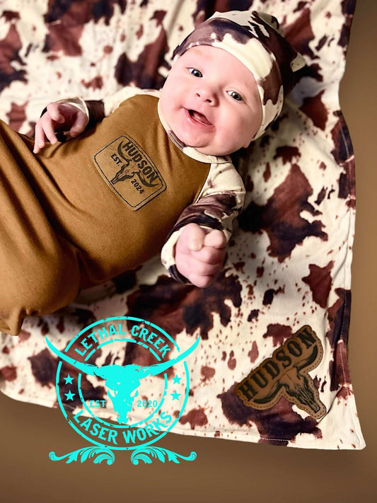 Cowboy Baby Set -  custom laser engraved cowhide and leather western decor by Lethal Creek Laser Works LLC
