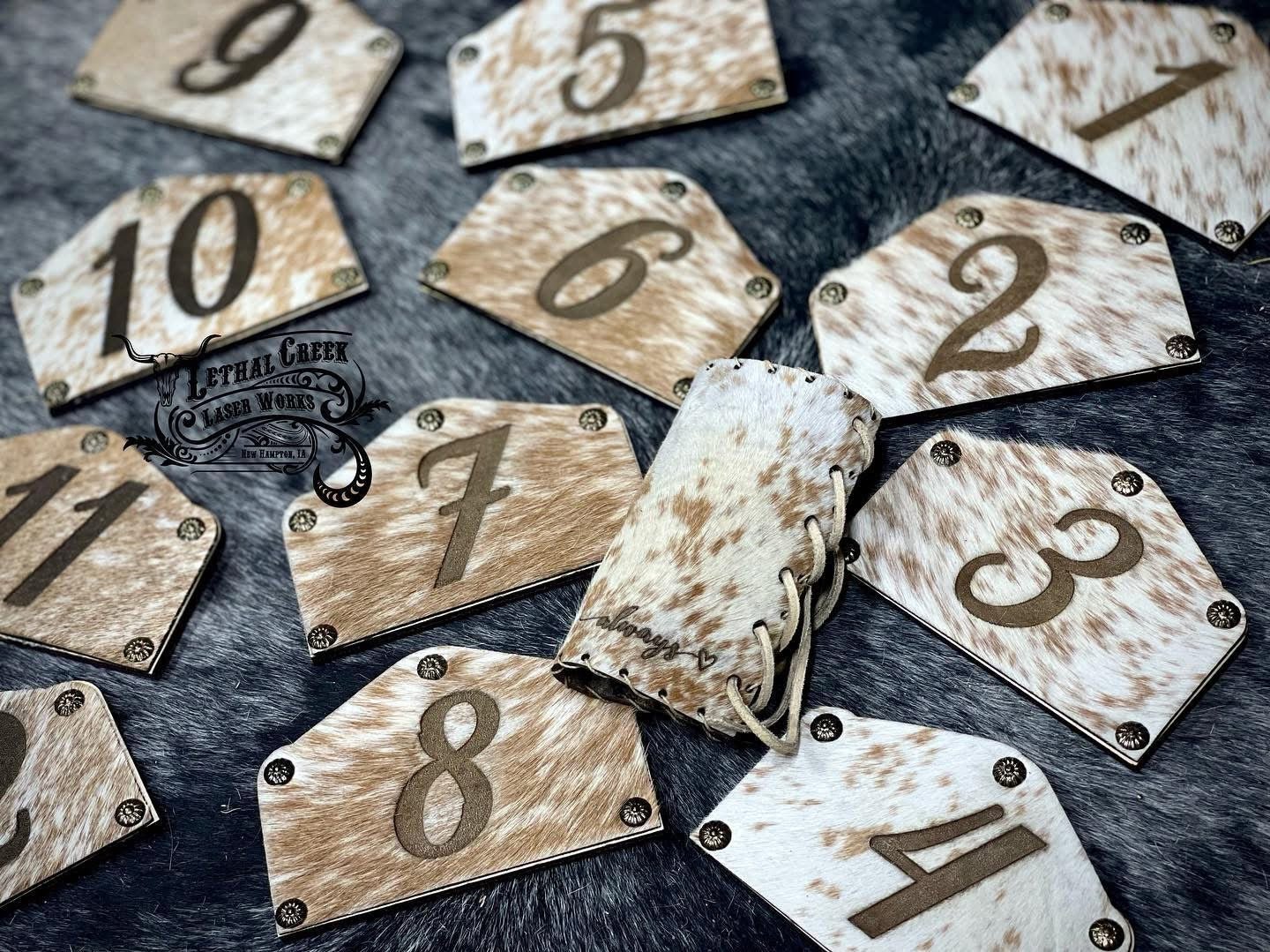 COWHIDE BOUQUET WRAPS -  custom laser engraved cowhide and leather western decor by Lethal Creek Laser Works LLC