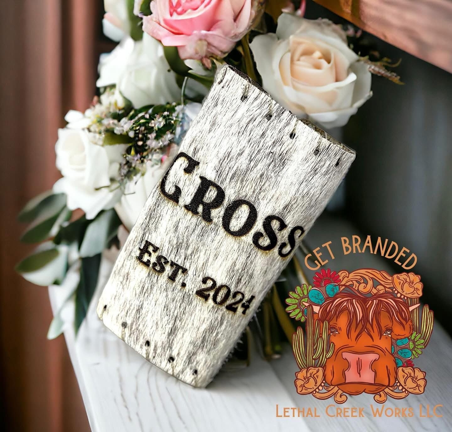 COWHIDE BOUQUET WRAPS -  custom laser engraved cowhide and leather western decor by Lethal Creek Laser Works LLC