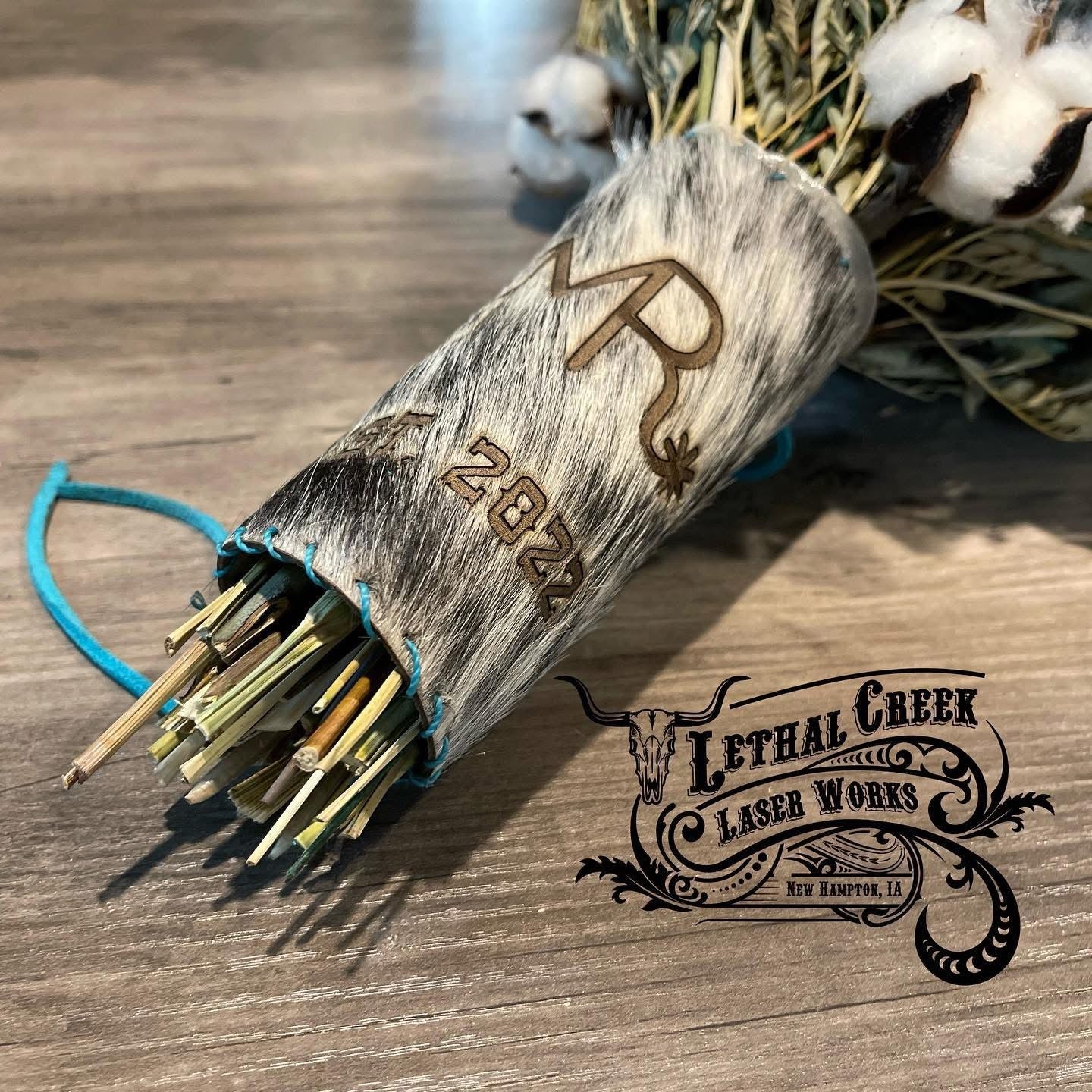 COWHIDE BOUQUET WRAPS -  custom laser engraved cowhide and leather western decor by Lethal Creek Laser Works LLC