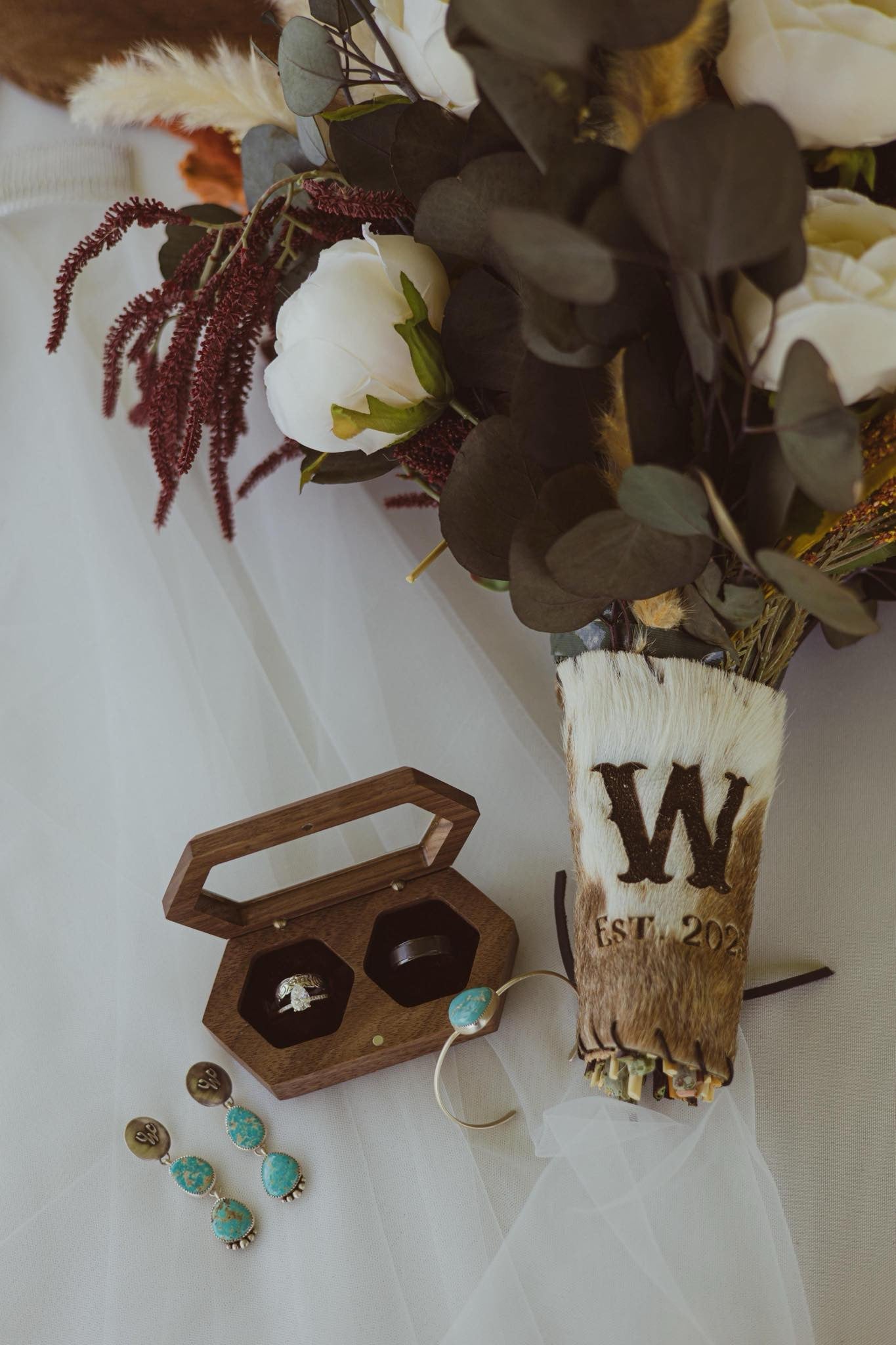 COWHIDE BOUQUET WRAPS -  custom laser engraved cowhide and leather western decor by Lethal Creek Laser Works LLC