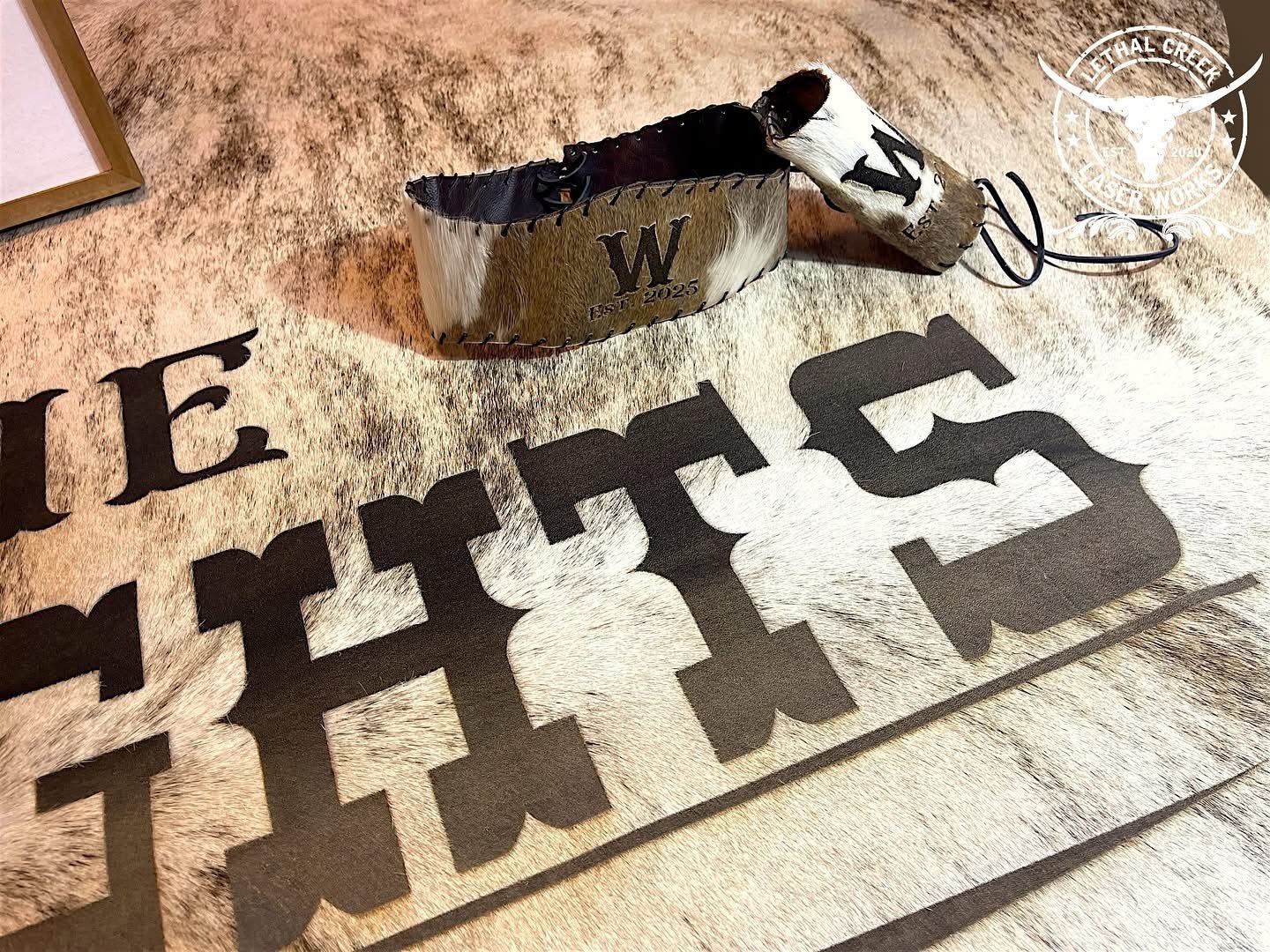 COWHIDE BOUQUET WRAPS -  custom laser engraved cowhide and leather western decor by Lethal Creek Laser Works LLC