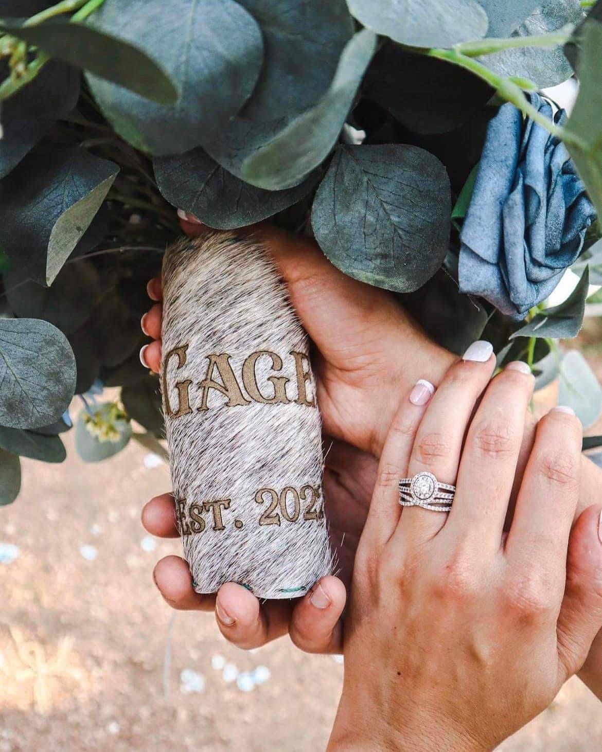 COWHIDE BOUQUET WRAPS -  custom laser engraved cowhide and leather western decor by Lethal Creek Laser Works LLC
