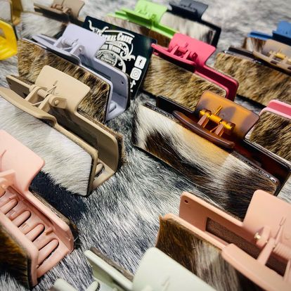 Cowhide Claw Clips -  custom laser engraved cowhide and leather western decor by Lethal Creek Laser Works LLC