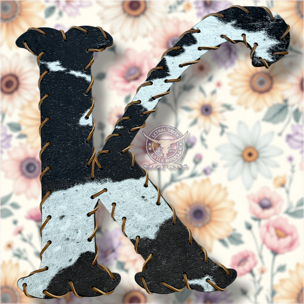 COWHIDE LETTERS -  custom laser engraved cowhide and leather western decor by Lethal Creek Laser Works LLC