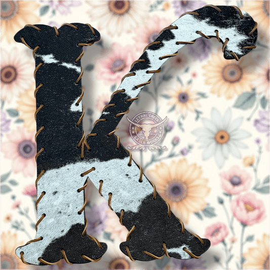 COWHIDE LETTERS -  custom laser engraved cowhide and leather western decor by Lethal Creek Laser Works LLC