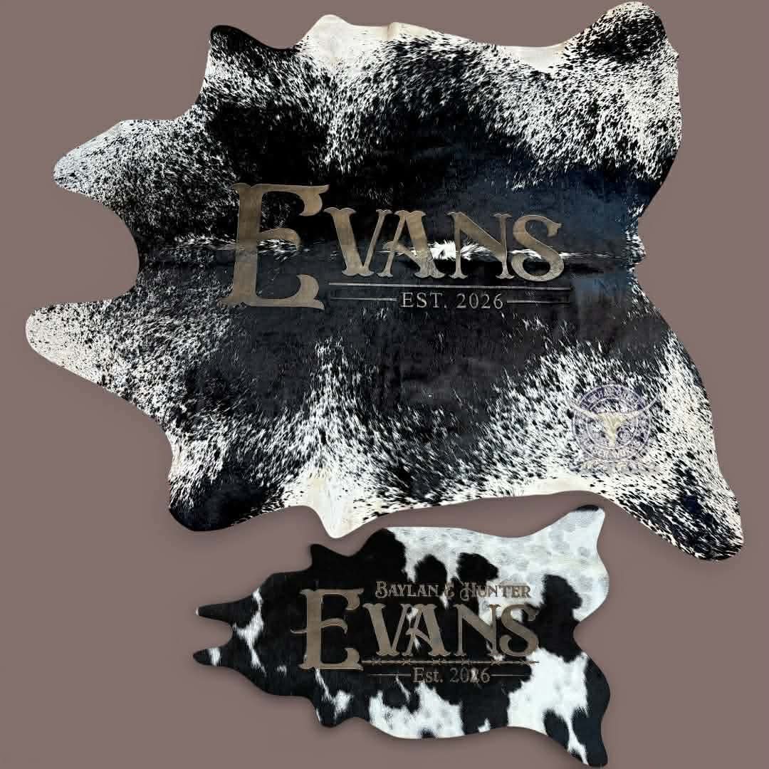 Custom 3ft Cowhide -  custom laser engraved cowhide and leather western decor by Lethal Creek Laser Works LLC