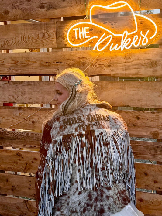 Custom Branded Cowhide Bridal Jacket | Western Wedding Jacket -  custom laser engraved cowhide and leather western decor by Lethal Creek Laser Works LLC