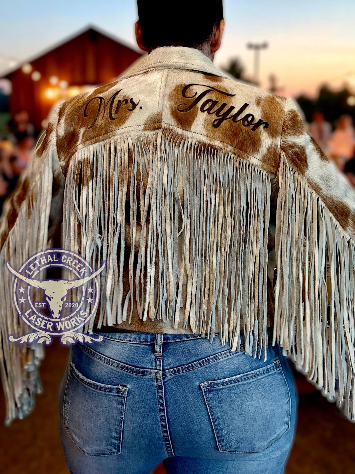 Custom Branded Cowhide Bridal Jacket | Western Wedding Jacket -  custom laser engraved cowhide and leather western decor by Lethal Creek Laser Works LLC