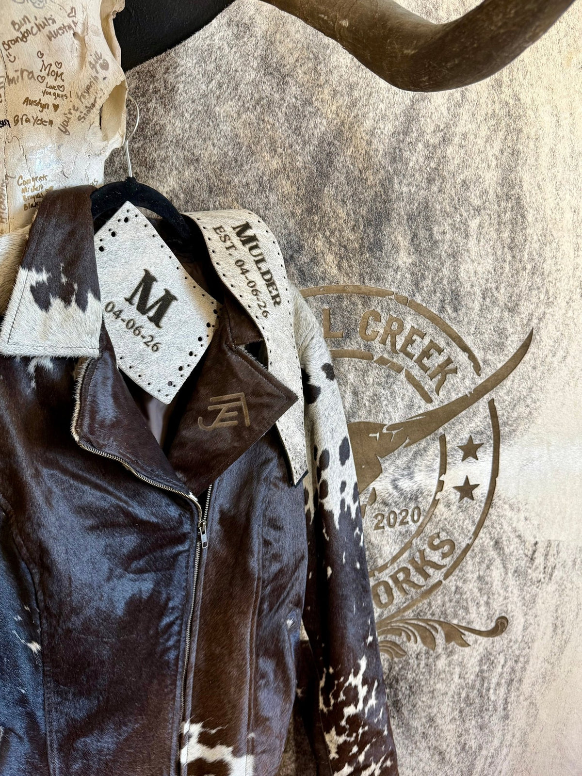 Custom Branded Cowhide Bridal Jacket | Western Wedding Jacket -  custom laser engraved cowhide and leather western decor by Lethal Creek Laser Works LLC