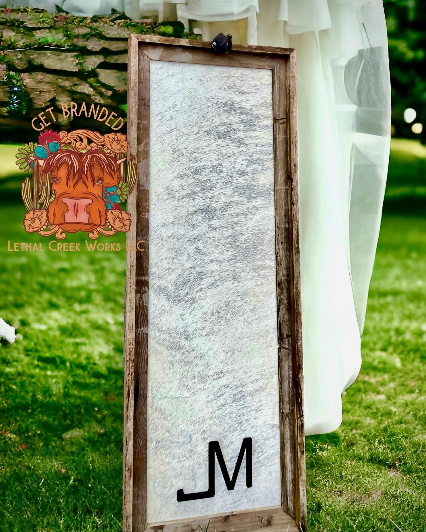 CUSTOM BRANDING IRON FRAME -  custom laser engraved cowhide and leather western decor by Lethal Creek Laser Works LLC