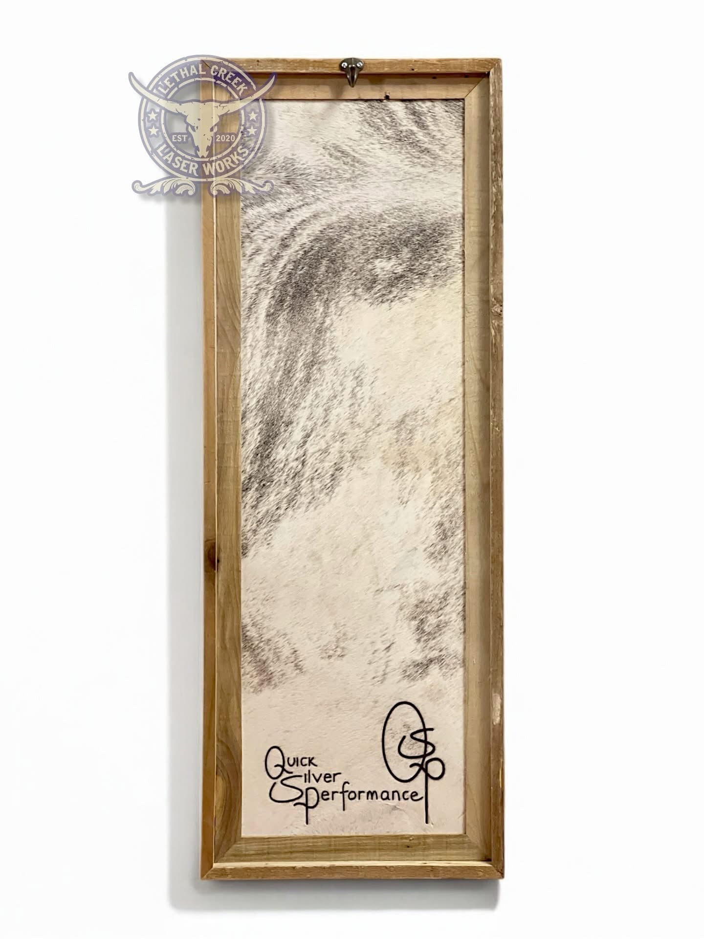CUSTOM BRANDING IRON FRAME -  custom laser engraved cowhide and leather western decor by Lethal Creek Laser Works LLC