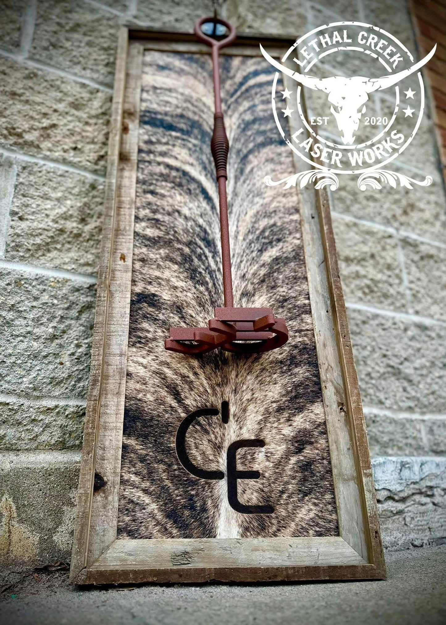 CUSTOM BRANDING IRON FRAME -  custom laser engraved cowhide and leather western decor by Lethal Creek Laser Works LLC