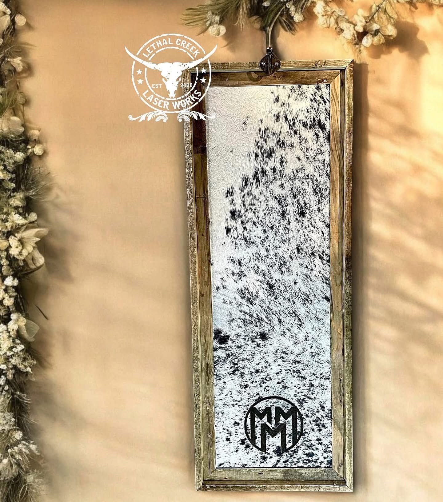 CUSTOM BRANDING IRON FRAME -  custom laser engraved cowhide and leather western decor by Lethal Creek Laser Works LLC