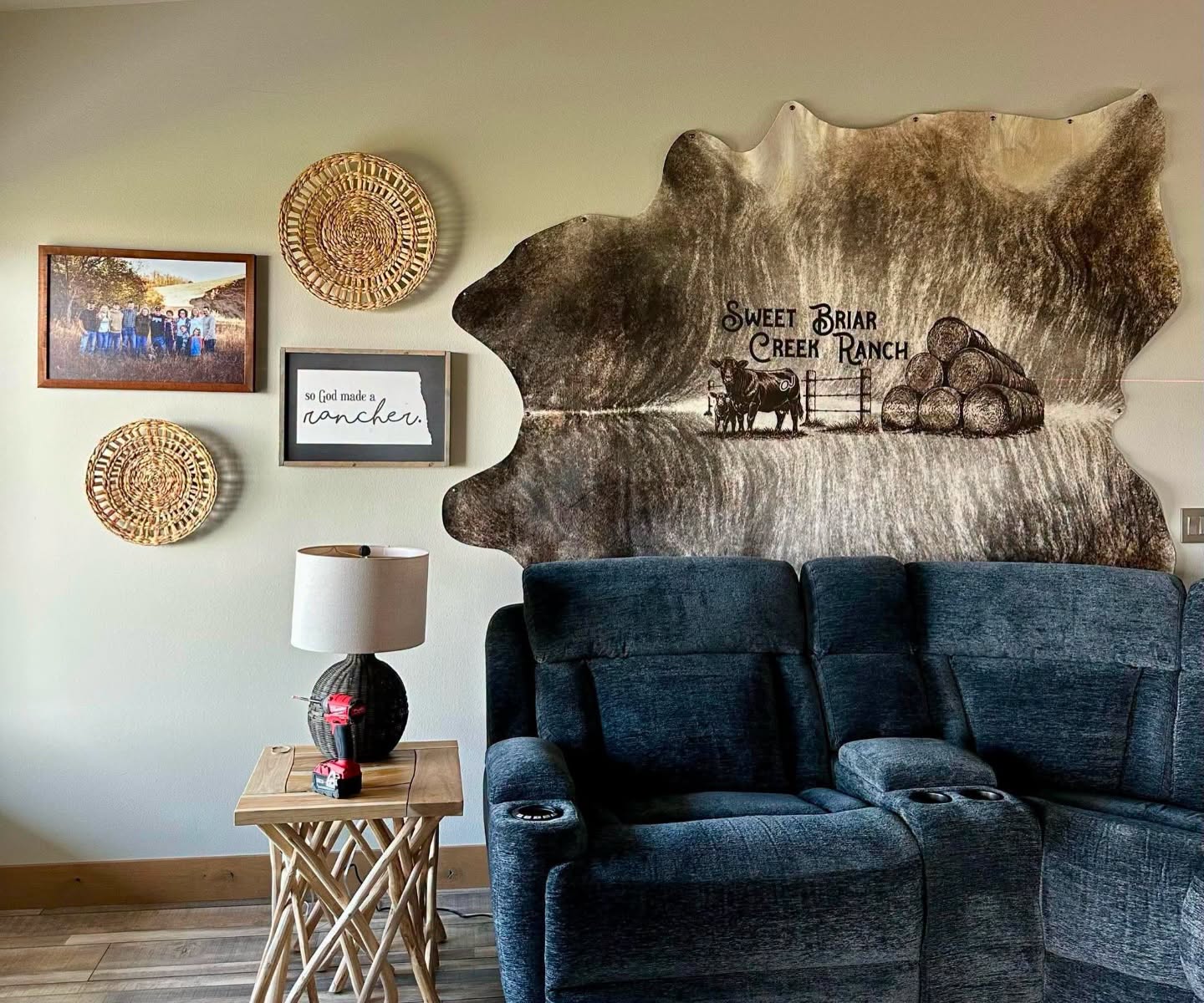 Custom Cowhide Backdrop | Western & Rustic Wedding Decor -  custom laser engraved cowhide and leather western decor by Lethal Creek Laser Works LLC