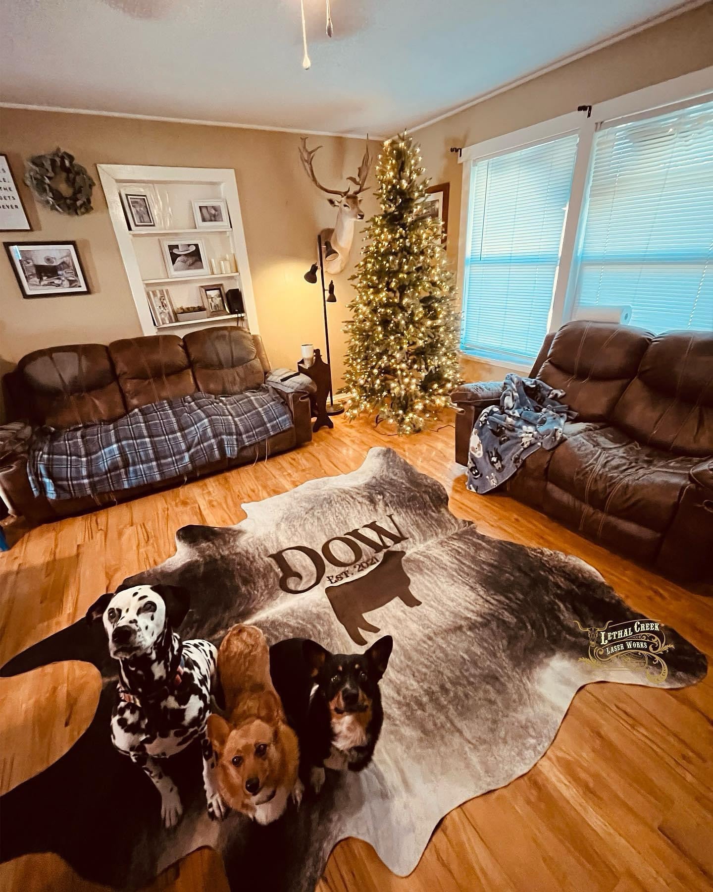 Custom Cowhide Backdrop | Western & Rustic Wedding Decor -  custom laser engraved cowhide and leather western decor by Lethal Creek Laser Works LLC