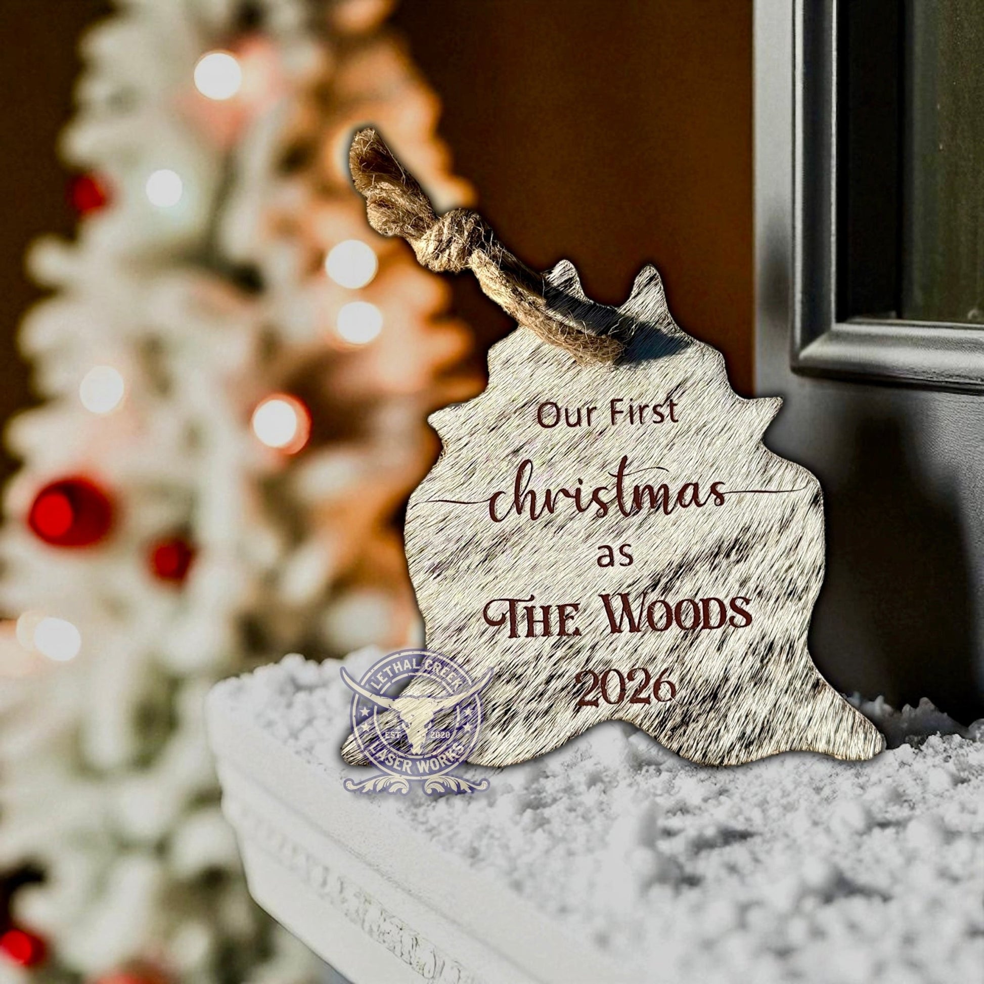 CUSTOM COWHIDE COLOR PRINTED ORNAMENTS -  custom laser engraved cowhide and leather western decor by Lethal Creek Laser Works LLC