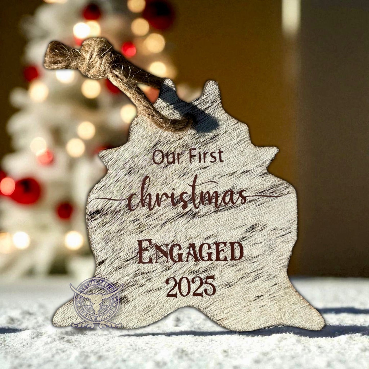 CUSTOM COWHIDE COLOR PRINTED ORNAMENTS -  custom laser engraved cowhide and leather western decor by Lethal Creek Laser Works LLC