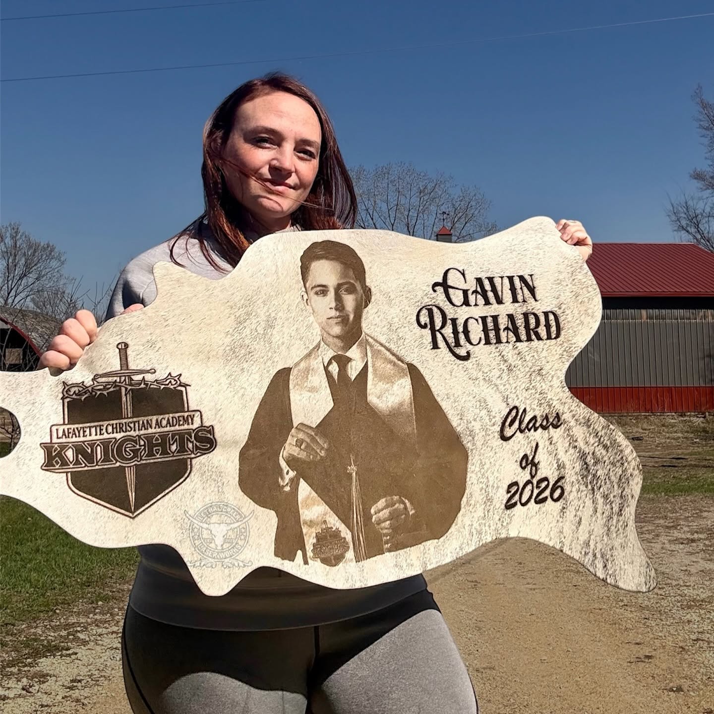 Custom Cowhide Graduation Banner with Photo | Personalized Senior Gift -  custom laser engraved cowhide and leather western decor by Lethal Creek Laser Works LLC