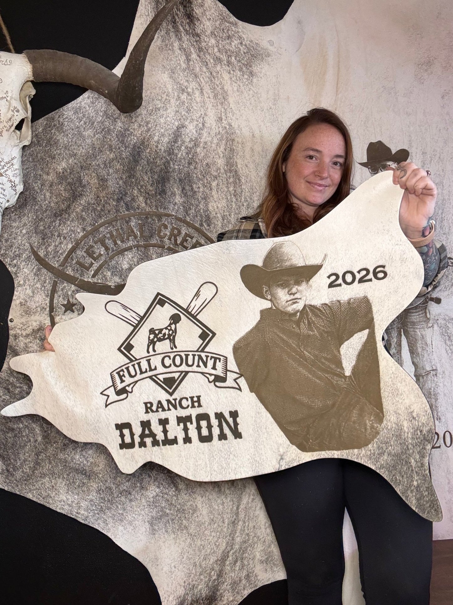Custom Cowhide Graduation Banner with Photo | Personalized Senior Gift -  custom laser engraved cowhide and leather western decor by Lethal Creek Laser Works LLC