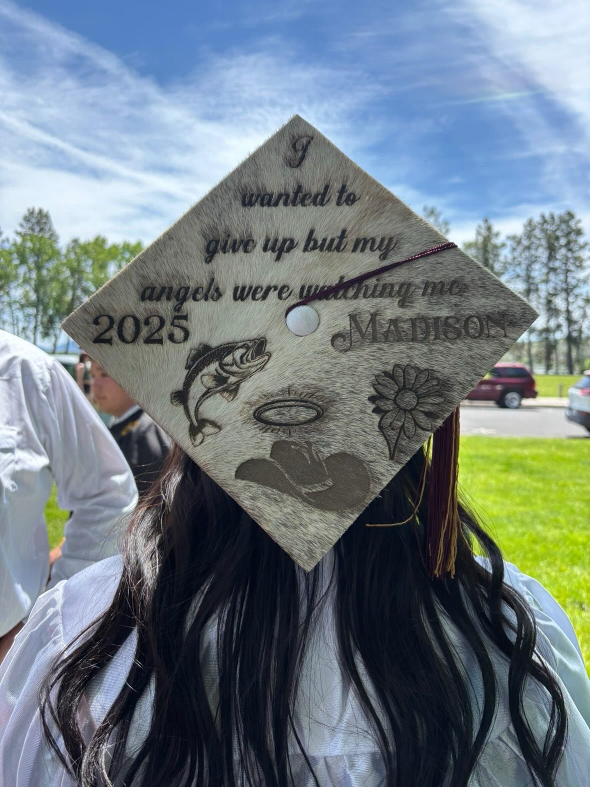 Custom Cowhide Graduation Cap Cover | Personalized Senior Cap -  custom laser engraved cowhide and leather western decor by Lethal Creek Laser Works LLC