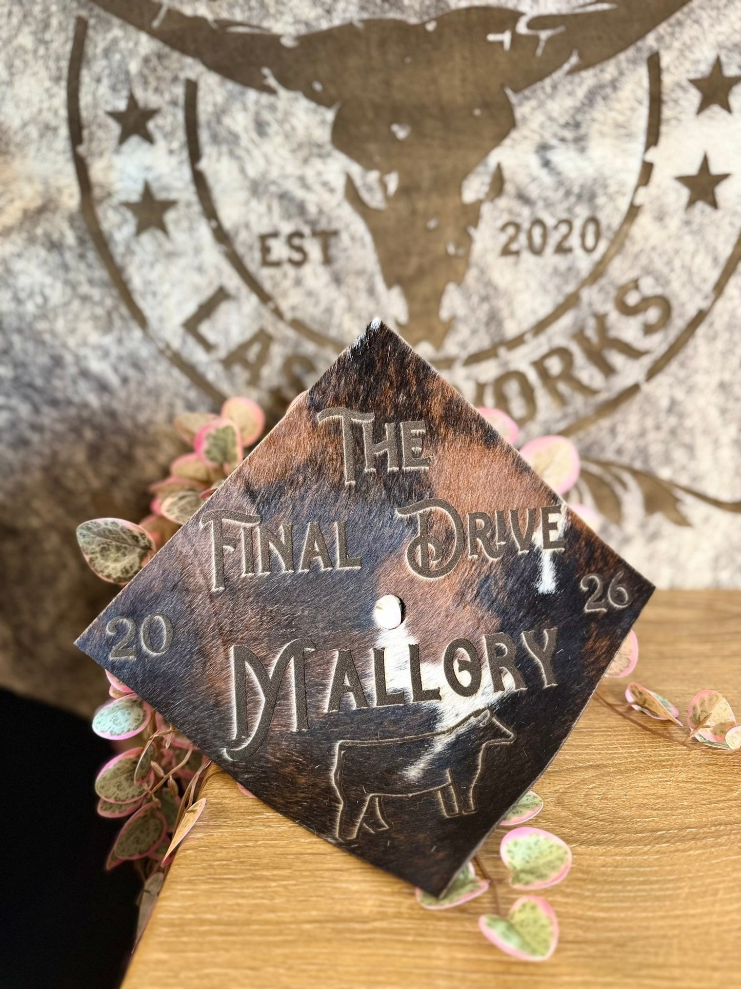 Custom Cowhide Graduation Cap Cover | Personalized Senior Cap -  custom laser engraved cowhide and leather western decor by Lethal Creek Laser Works LLC