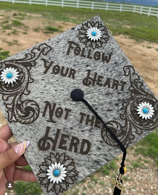 Custom Cowhide Graduation Cap Cover | Personalized Senior Cap -  custom laser engraved cowhide and leather western decor by Lethal Creek Laser Works LLC