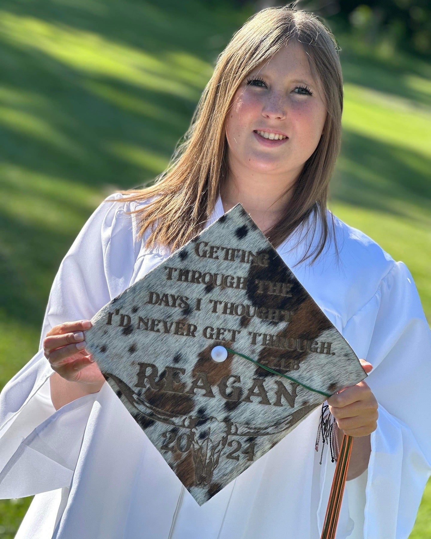 Custom Cowhide Graduation Cap Cover | Personalized Senior Cap -  custom laser engraved cowhide and leather western decor by Lethal Creek Laser Works LLC
