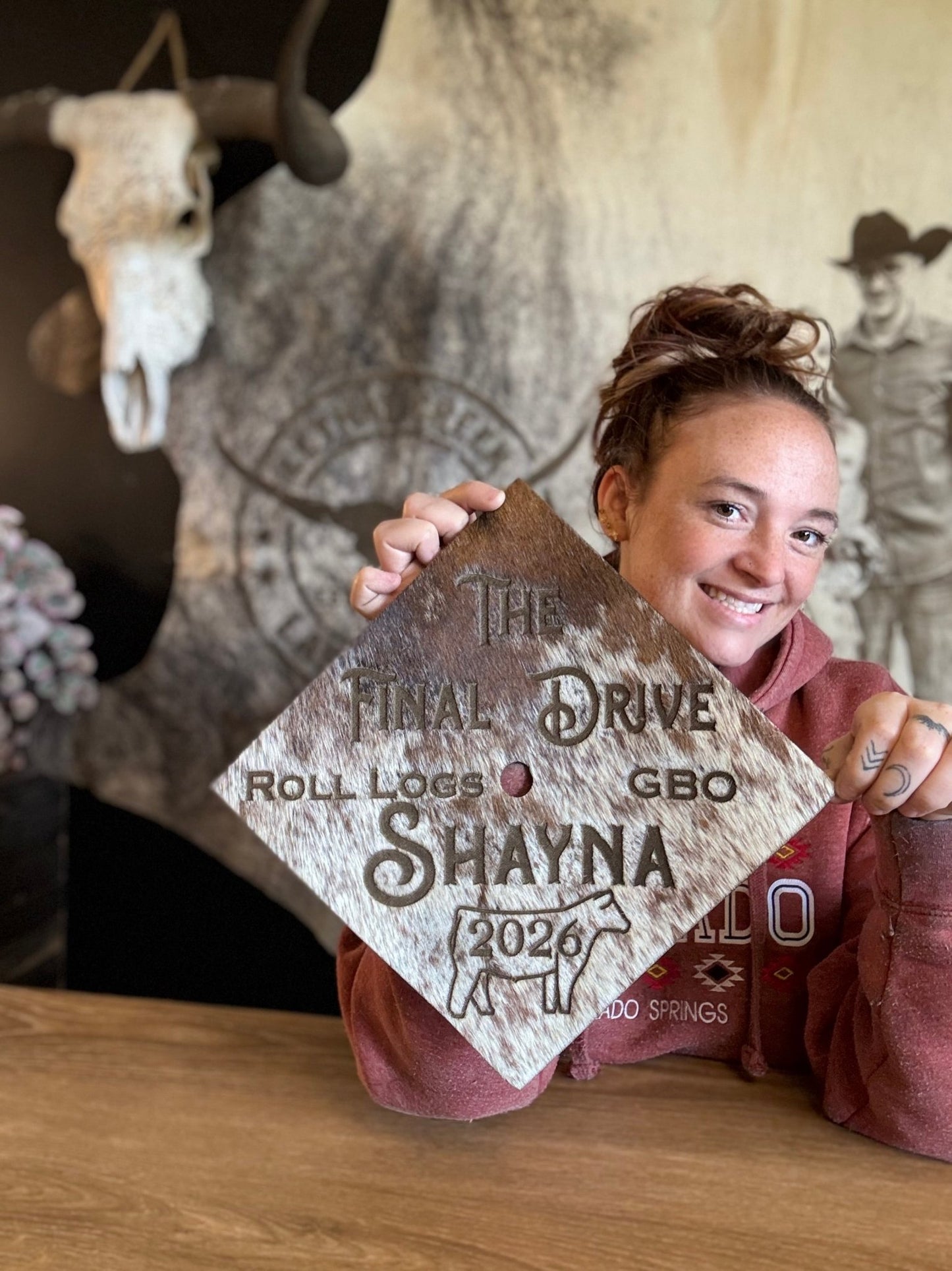 Custom Cowhide Graduation Cap Cover | Personalized Senior Cap -  custom laser engraved cowhide and leather western decor by Lethal Creek Laser Works LLC