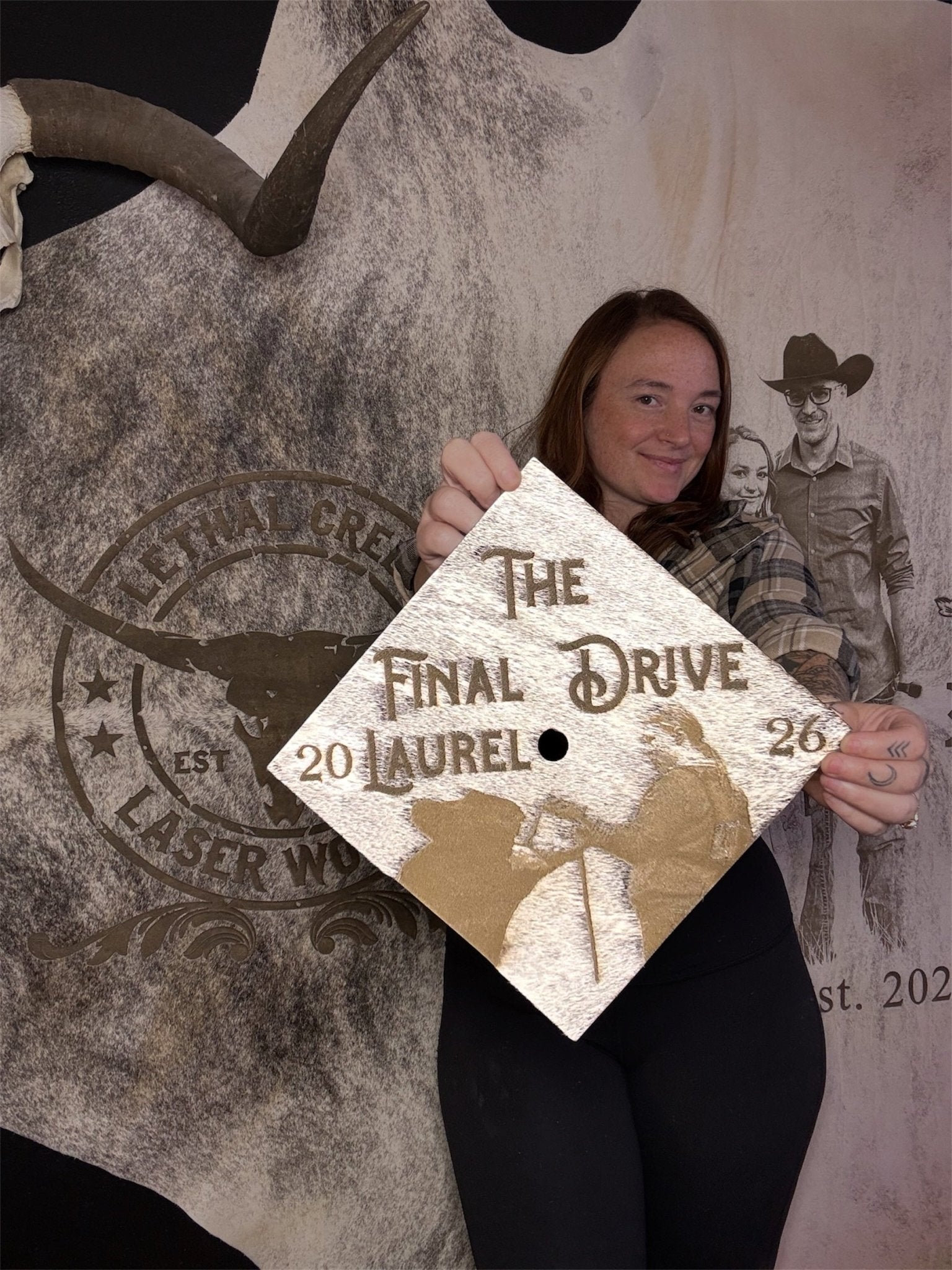 Custom Cowhide Graduation Cap Cover | Personalized Senior Cap -  custom laser engraved cowhide and leather western decor by Lethal Creek Laser Works LLC