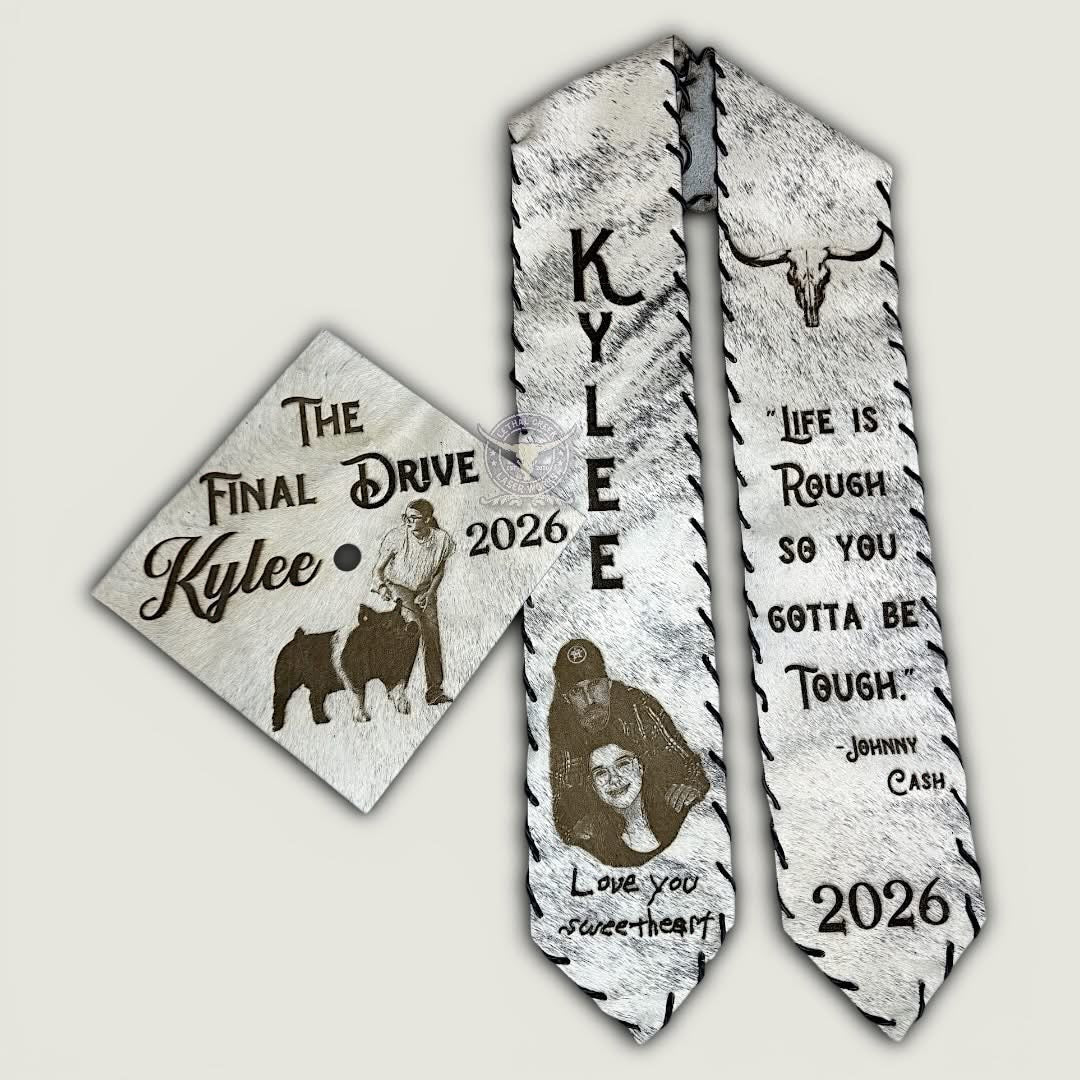 Custom Cowhide Graduation Cap Cover | Personalized Senior Cap -  custom laser engraved cowhide and leather western decor by Lethal Creek Laser Works LLC