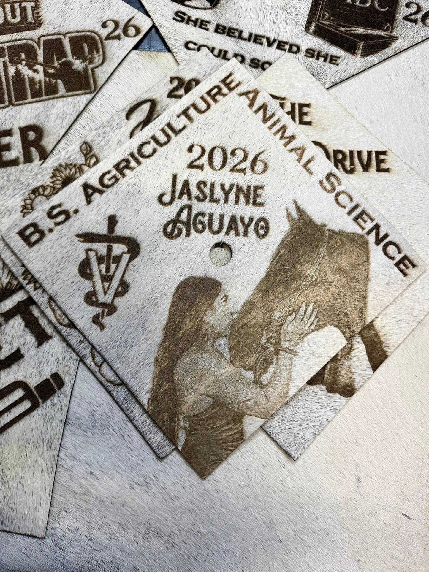 Custom Cowhide Graduation Cap Cover | Personalized Senior Cap -  custom laser engraved cowhide and leather western decor by Lethal Creek Laser Works LLC