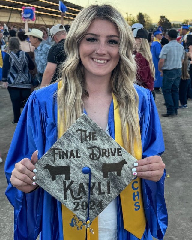 Custom Cowhide Graduation Cap Cover | Personalized Senior Cap -  custom laser engraved cowhide and leather western decor by Lethal Creek Laser Works LLC