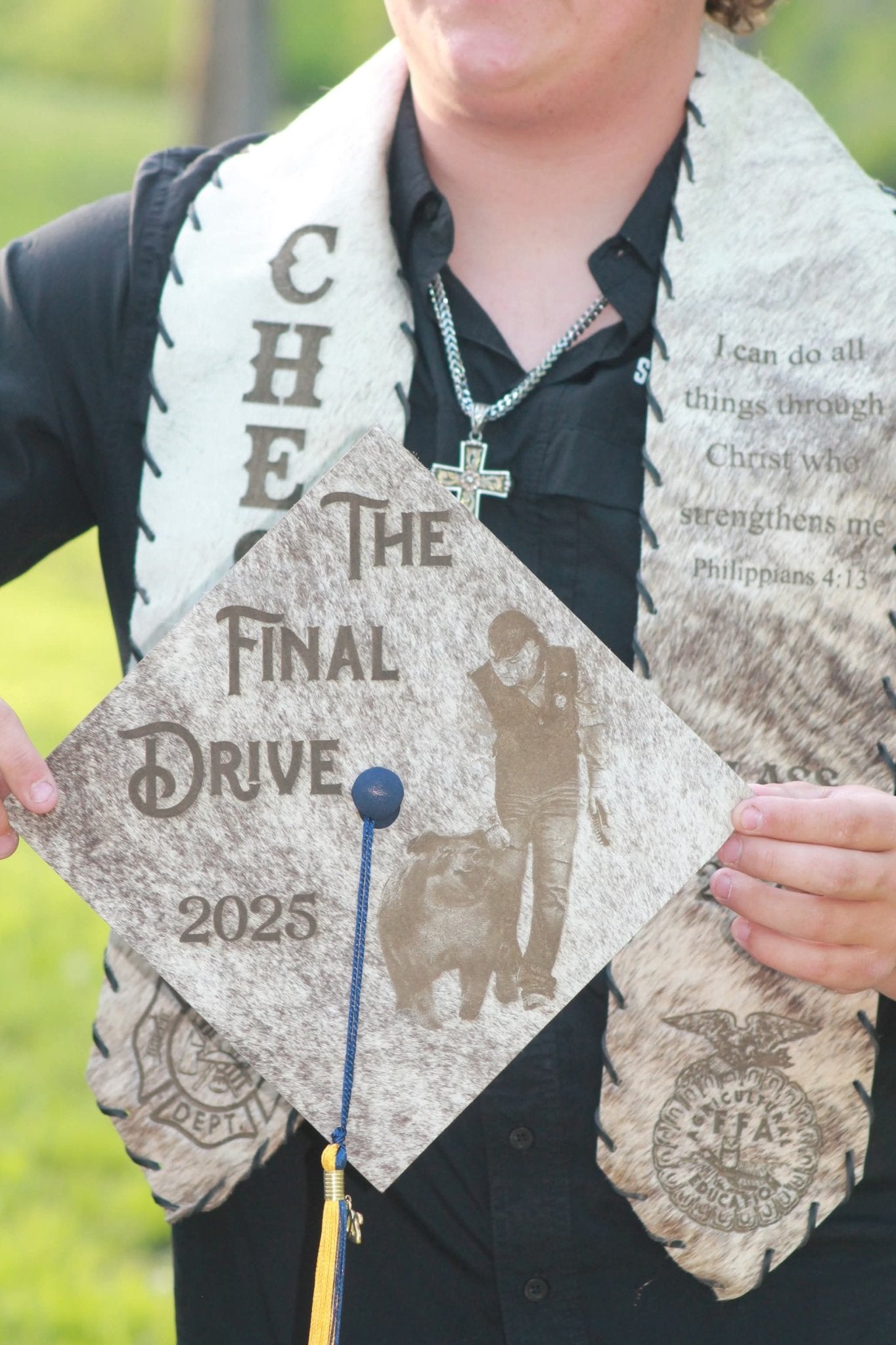 Custom Cowhide Graduation Cap Cover | Personalized Senior Cap -  custom laser engraved cowhide and leather western decor by Lethal Creek Laser Works LLC