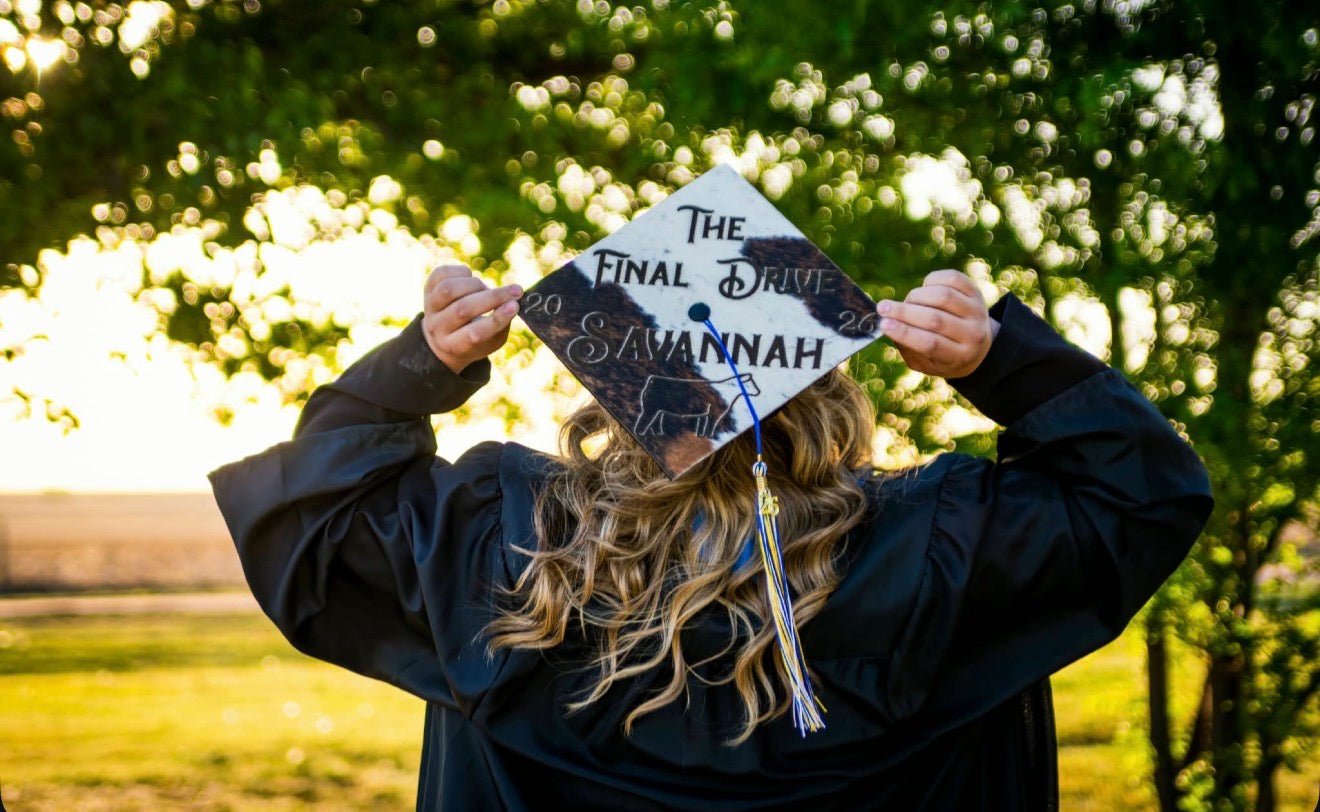 Custom Cowhide Graduation Cap Cover | Personalized Senior Cap -  custom laser engraved cowhide and leather western decor by Lethal Creek Laser Works LLC