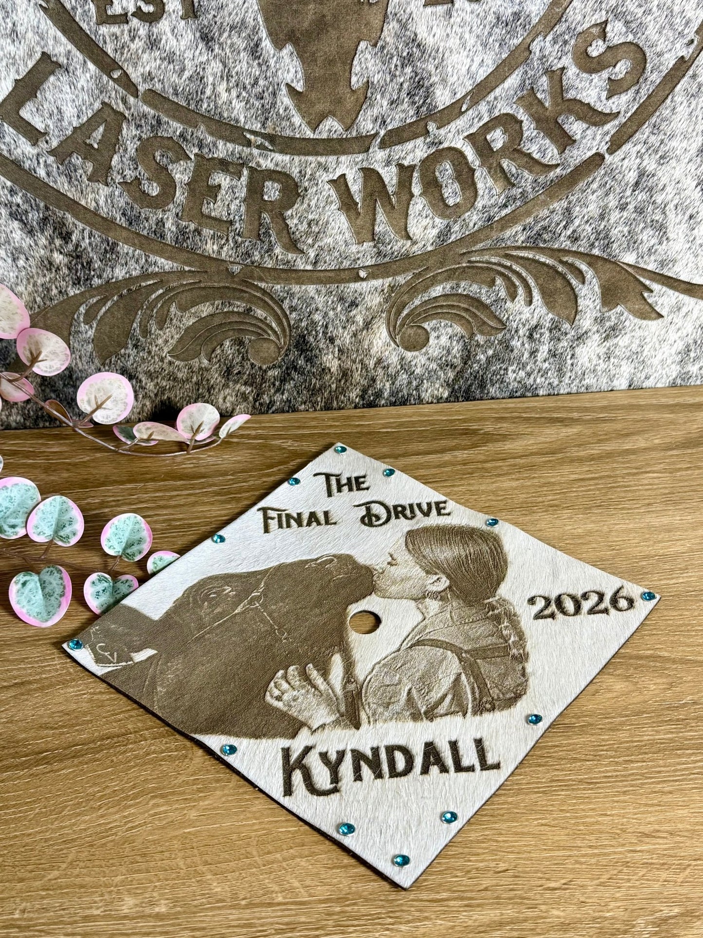 Custom Cowhide Graduation Cap Cover | Personalized Senior Cap -  custom laser engraved cowhide and leather western decor by Lethal Creek Laser Works LLC