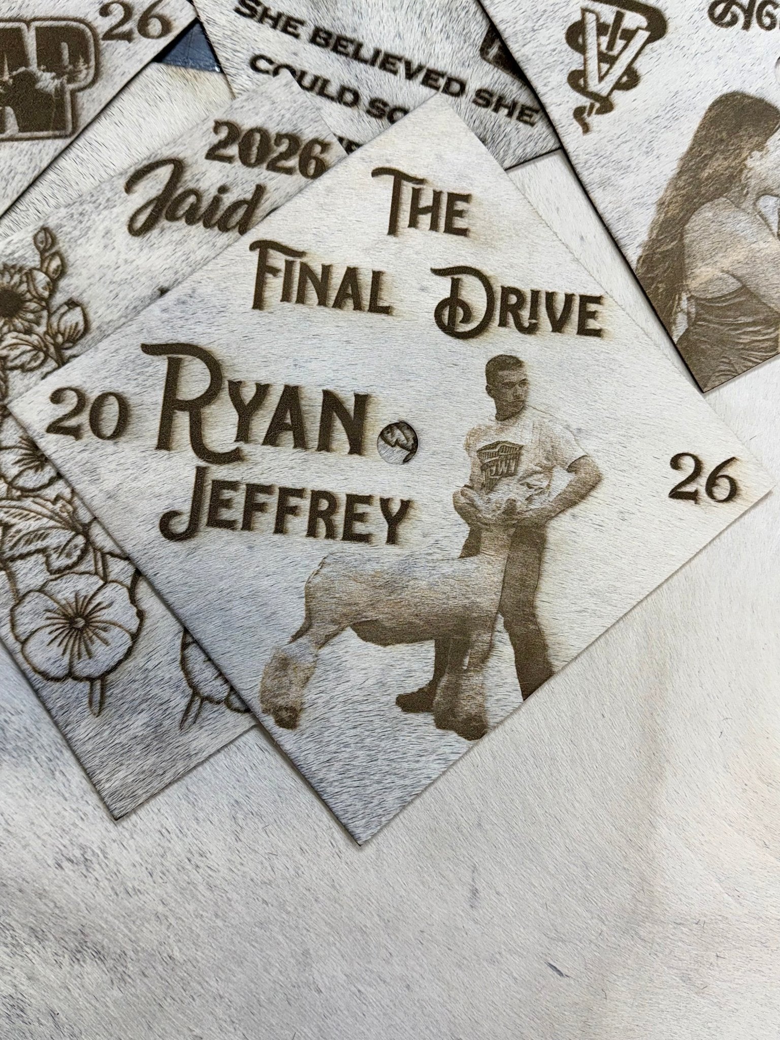 Custom Cowhide Graduation Cap Cover | Personalized Senior Cap -  custom laser engraved cowhide and leather western decor by Lethal Creek Laser Works LLC