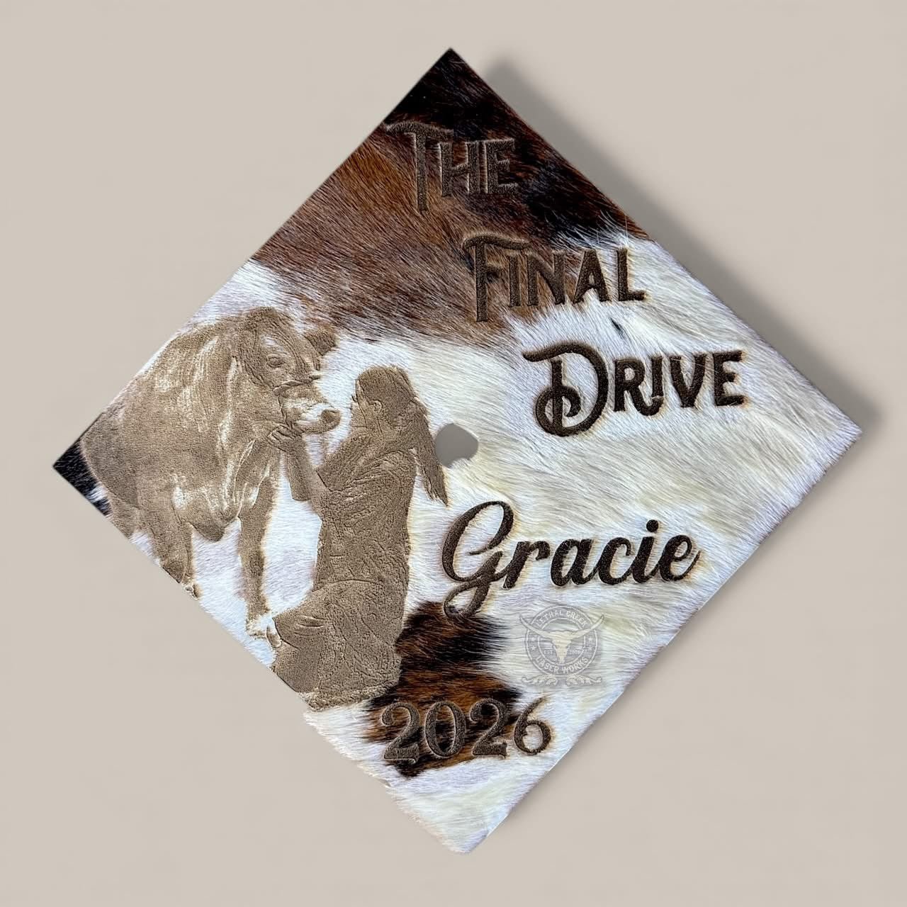 Custom Cowhide Graduation Cap Cover | Personalized Senior Cap -  custom laser engraved cowhide and leather western decor by Lethal Creek Laser Works LLC