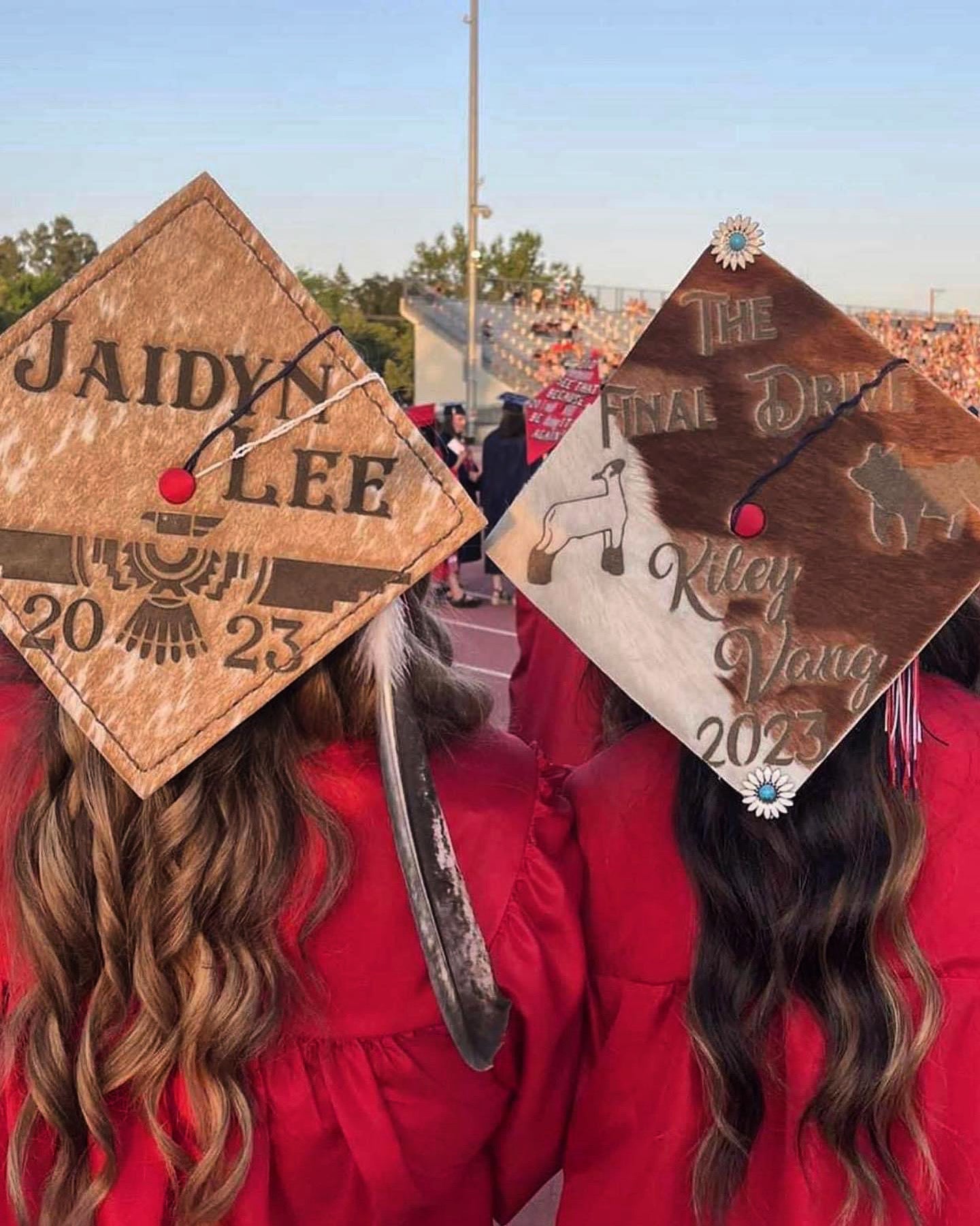 Custom Cowhide Graduation Cap Cover | Personalized Senior Cap -  custom laser engraved cowhide and leather western decor by Lethal Creek Laser Works LLC
