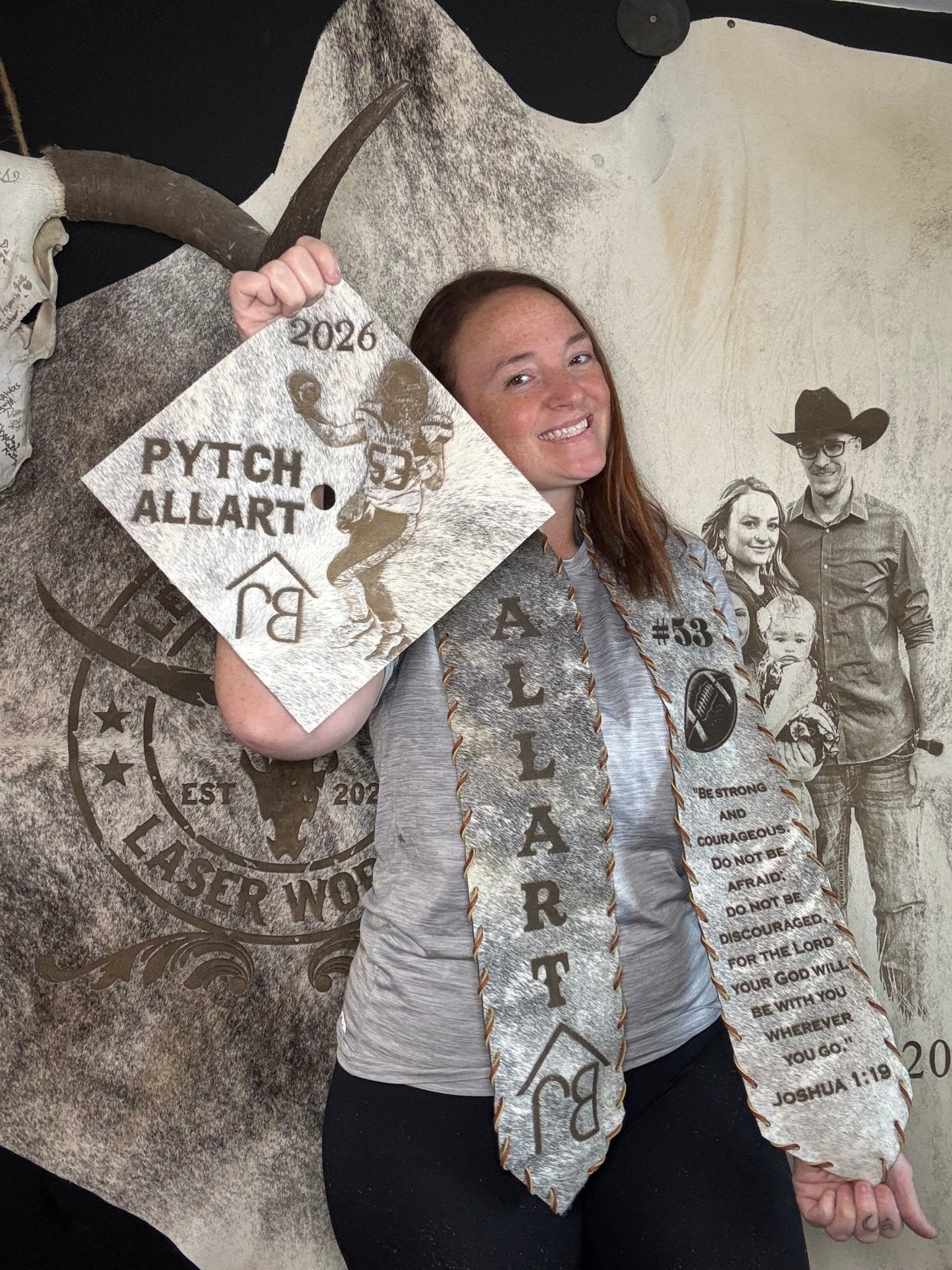 Custom Cowhide Graduation Cap Cover | Personalized Senior Cap -  custom laser engraved cowhide and leather western decor by Lethal Creek Laser Works LLC