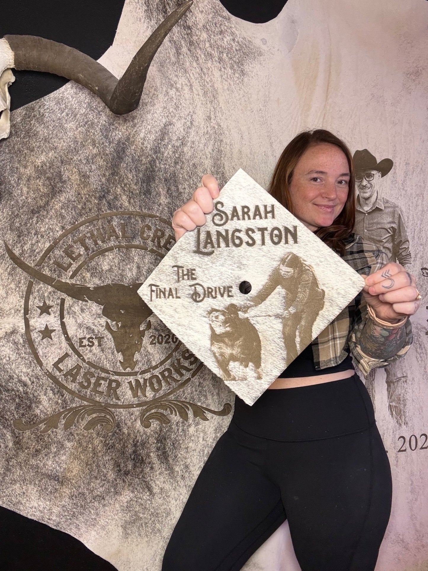 Custom Cowhide Graduation Cap Cover | Personalized Senior Cap -  custom laser engraved cowhide and leather western decor by Lethal Creek Laser Works LLC