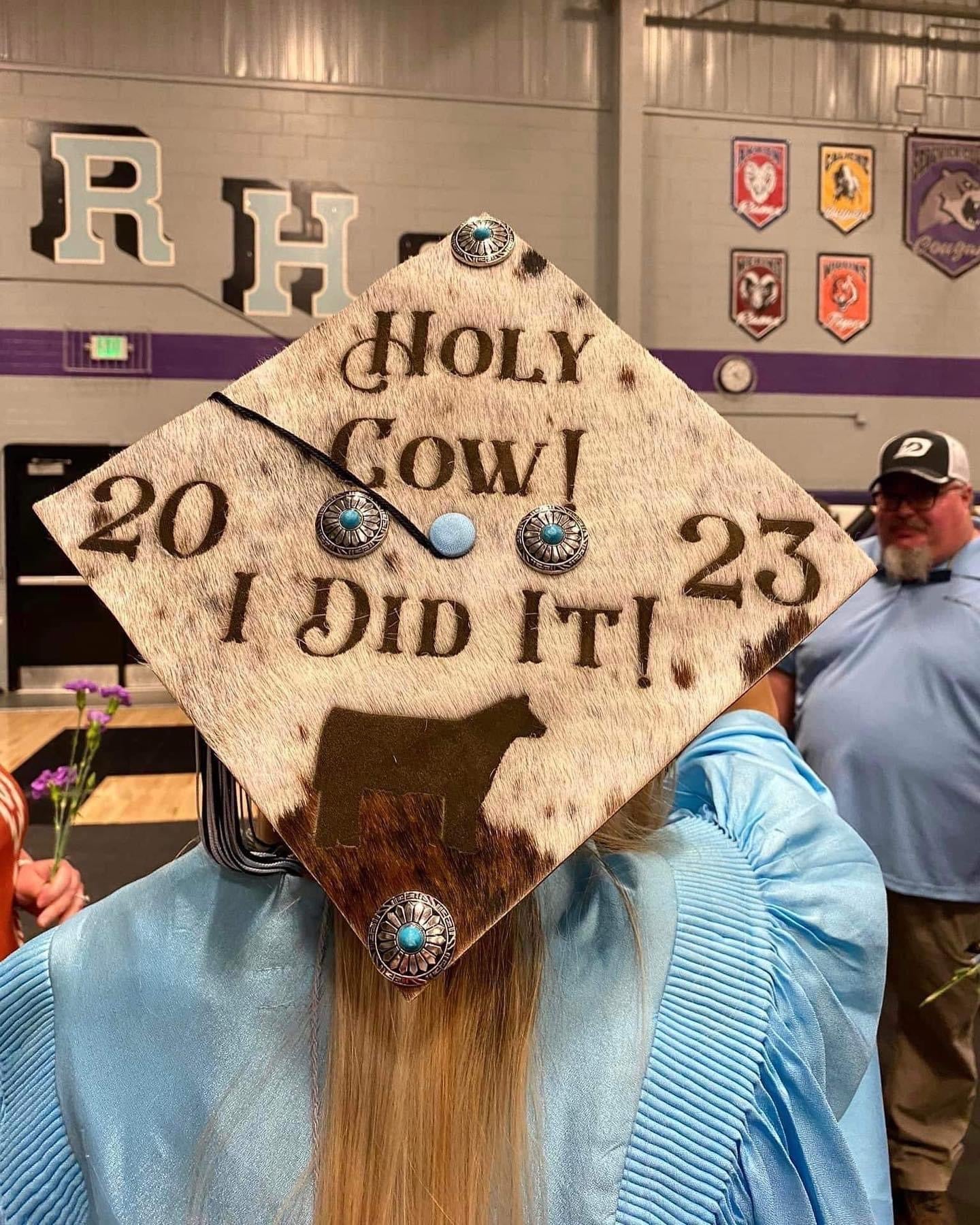 Custom Cowhide Graduation Cap Cover | Personalized Senior Cap -  custom laser engraved cowhide and leather western decor by Lethal Creek Laser Works LLC